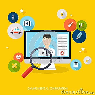 Online medical consultation concept. Vector modern creative flat Vector Illustration