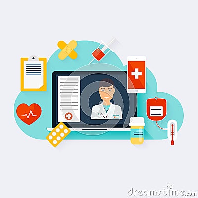 Online medical consultation concept. Vector modern creative flat Vector Illustration