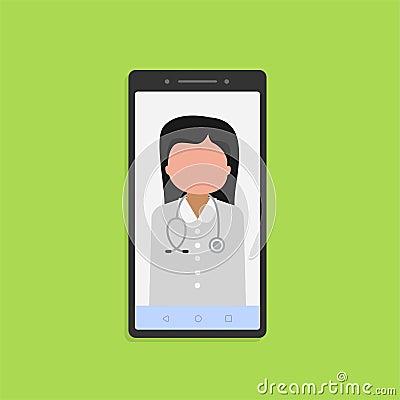 Online medical consultation on the smartphone on green. Stock vector Vector Illustration