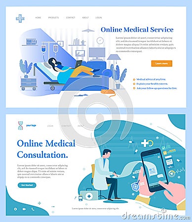 Online Medical Consultation and Help Website Set Vector Illustration