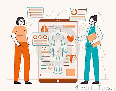 Online medical examination, distant doctor appointment. Patient use medical app, doctors online medical consultation flat vector Vector Illustration