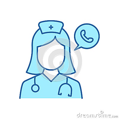 Online Medical Help Line Icon. Hospital Call Center Operator Linear Pictogram. Doctor Support Helpline Outline Icon Vector Illustration