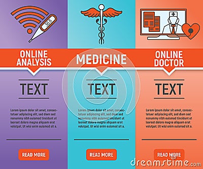 Online Medicine Banners. Concept for Healthcare Medicine and Lifestyle. Outline Virtual Doctor. Medical Symbol, Icon and Badge. Vector Illustration