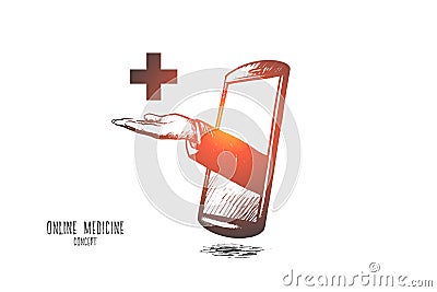 Online medicine concept. Hand drawn isolated vector. Vector Illustration