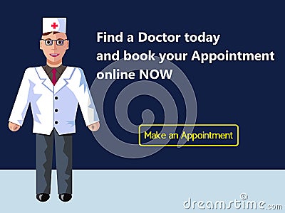 Online medicine. Doctor`s appointment. Web banner design consept. Vector flat illustration. Vector Illustration