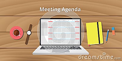 Online meeting agenda calendar notebook notes watch Vector Illustration