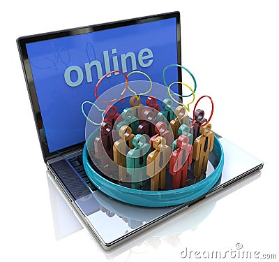 Online meeting. People talk meet in a social media network speec Stock Photo