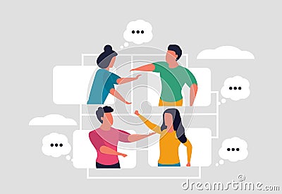 Online meeting or remote communication of colleagues at work. Internet communication and videoconferencing. Collaboration and Vector Illustration