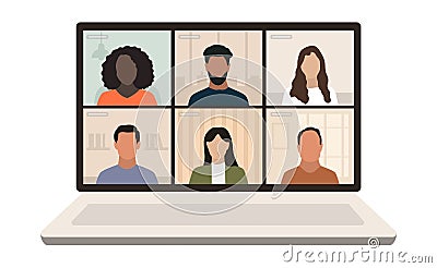 Online meeting in zoom. Remote workers. Video conference call. Vector Cartoon Illustration