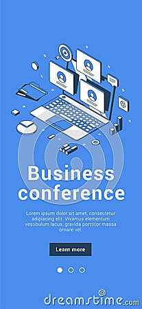 Online meetup remotely business conference with colleagues use laptop mobile application vector Vector Illustration