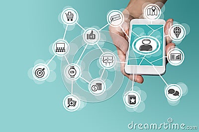 Online mobile marketing by leveraging big data, analytics and social media. Stock Photo