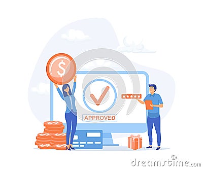 Online mobile payment and banking service. People paying successfully and safely, Vector Illustration