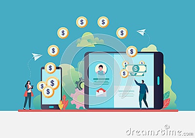 Online money transfer. People send money via smartphone. internet banking. worldwide payment. Flat vector illustration Vector Illustration
