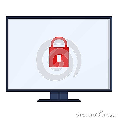 Online monitor care icon cartoon vector. Lock web Vector Illustration