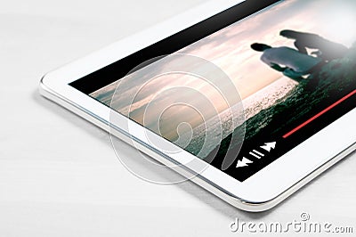 Online movie stream with mobile device Stock Photo