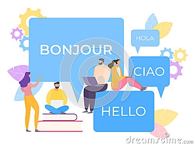 Online multi language translator vector Illustration. Application simplifies learning speech. Technology convert Vector Illustration