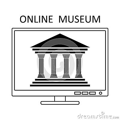 Online museum concept in line style. Museum gallery art sign icon. Outline vector illustration. Online tourism art concept. Vector Illustration