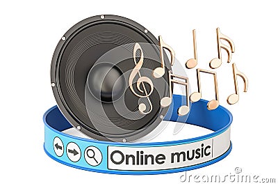 Online Music concept with loudspeaker and notes, 3D rendering Stock Photo