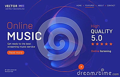 Online music streaming service landing page template with a high-quality rating. Abstract outlined vector illustration of a cyber Vector Illustration