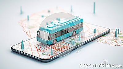 Online navigation map on smartphone transport bus concept.AI. Generative AI Stock Photo