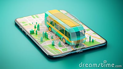 Online navigation map on smartphone transport bus concept.AI. Generative AI Stock Photo