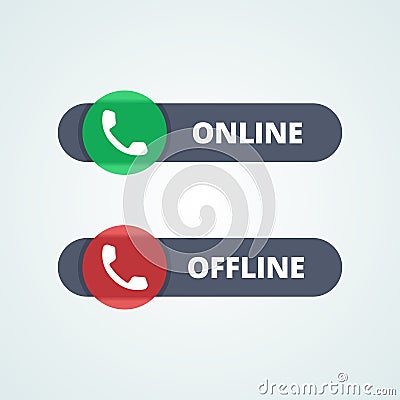 Online and offline status buttons. Vector Illustration