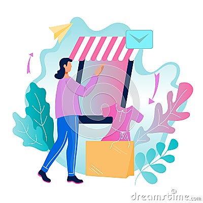 Online order and advanced smart internet technology for business retail Cartoon Illustration