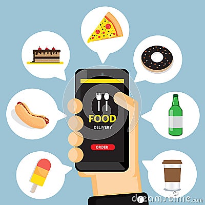 Online ordering and fast food delivery . Vector Illustration