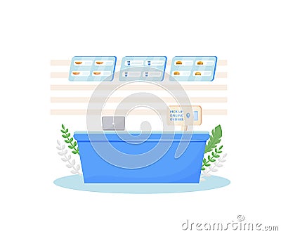 Online orders pick up place, fast food cafe checkout cartoon vector illustration Vector Illustration