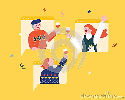 Online party or virtual celebration Vector Illustration