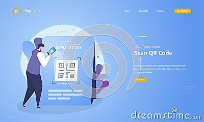 Online payment application with scan QR Code concept Vector Illustration