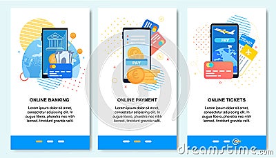 Online Payment, Banking, Booking Tickets on Mobile Vector Illustration