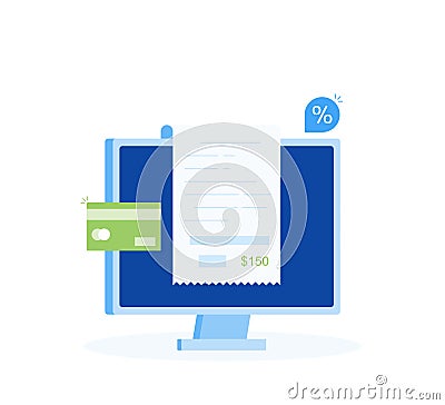 Online payment on computer, financial accounting. Vector Illustration