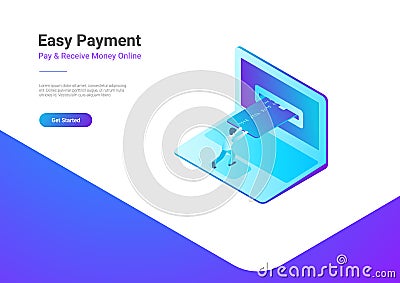 Online Payment Credit Card Laptop isometric flat v Vector Illustration