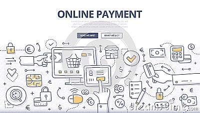 Online Payment Doodle Concept Vector Illustration