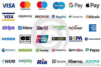 Online payment methods icons set Editorial Stock Photo