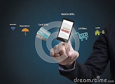 Online Payment on mobile phone. concept selecting buying paying Stock Photo