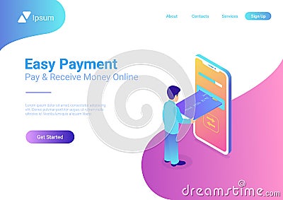 Online Payment smartphone isometric flat vector. M Vector Illustration