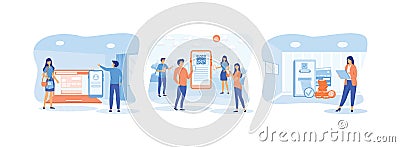 Online payment and wallet. People scanning code qr using mobile smart phone. Vector Illustration