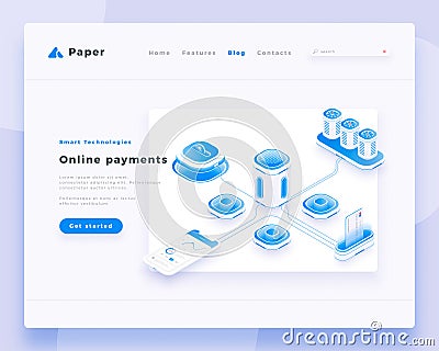 Online payments concept landing page header template Vector Illustration