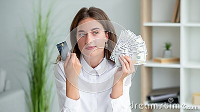 online payments hesitating woman money keep Stock Photo
