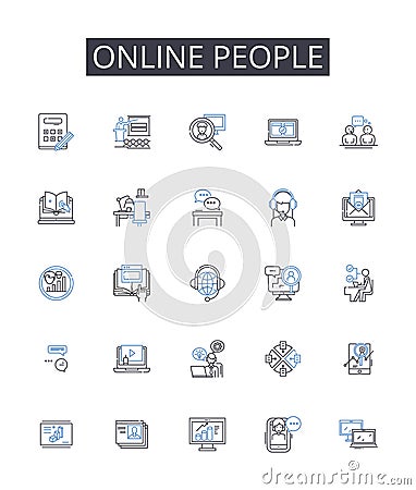 Online people line icons collection. Digital citizens, Internet users, Cyber populace, Web audience, Virtual community Vector Illustration