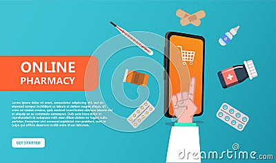 Online pharmacy concept. Healthcare and Medicine Vector Illustration