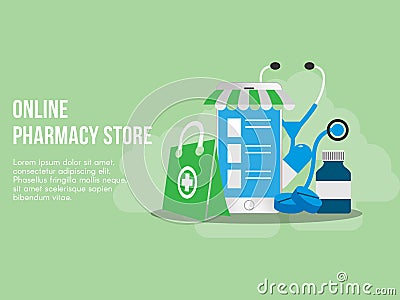 Online pharmacy concept illustration vector design template Vector Illustration