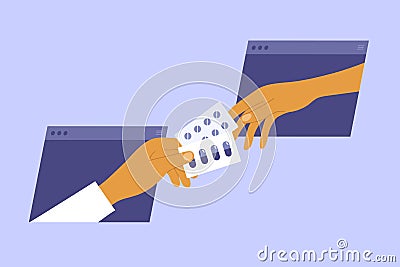 Online pharmacy concept with vector illustration of e-commerce drug delivery Vector Illustration