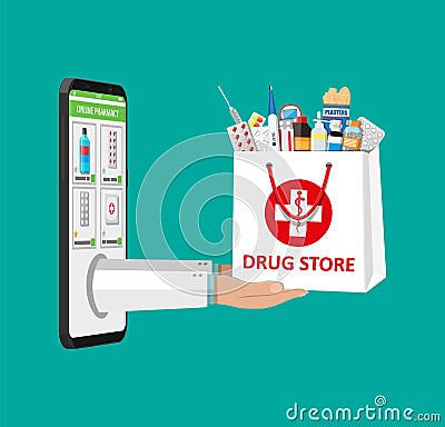 Online pharmacy or drugstore Vector Illustration