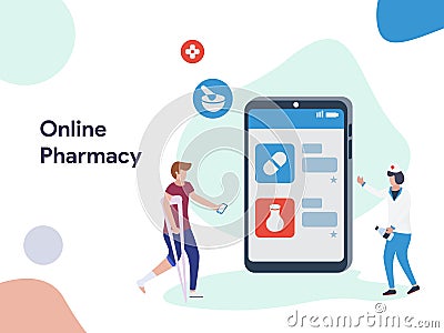 Online Pharmacy illustration. Modern flat design style for website and mobile website.Vector illustration Cartoon Illustration