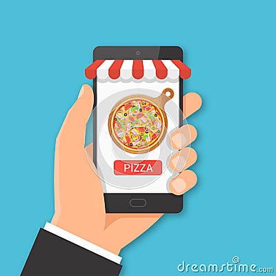 Online pizza ordering concept. Vector Illustration