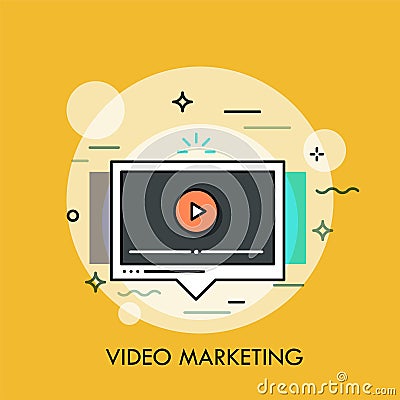 Online player window. Concept of social and viral video marketing strategy Vector Illustration