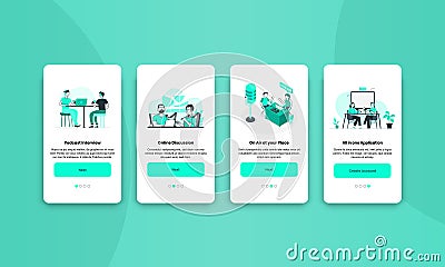 Online Podcasting On-boarding App UI Screens Stock Photo